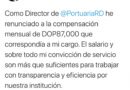 Director de Autoridad Portuaria Dominicana renuncia a compensación mensual de RD$87,000